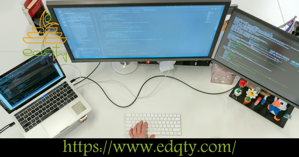 Programmer working on multiple screens with code highlighting the technological focus of computer science and IT programs in Germany