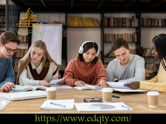 Group of diverse students studying together in a library symbolizing collaboration in top study programs in Germany