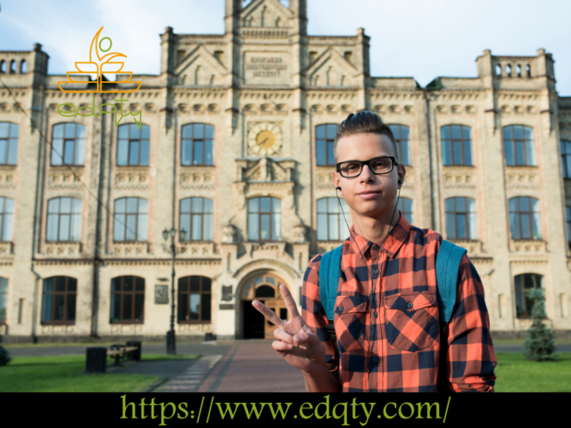 Confident student standing in front of a university building symbolizing the vibrant academic life at leading engineering universities in Canada