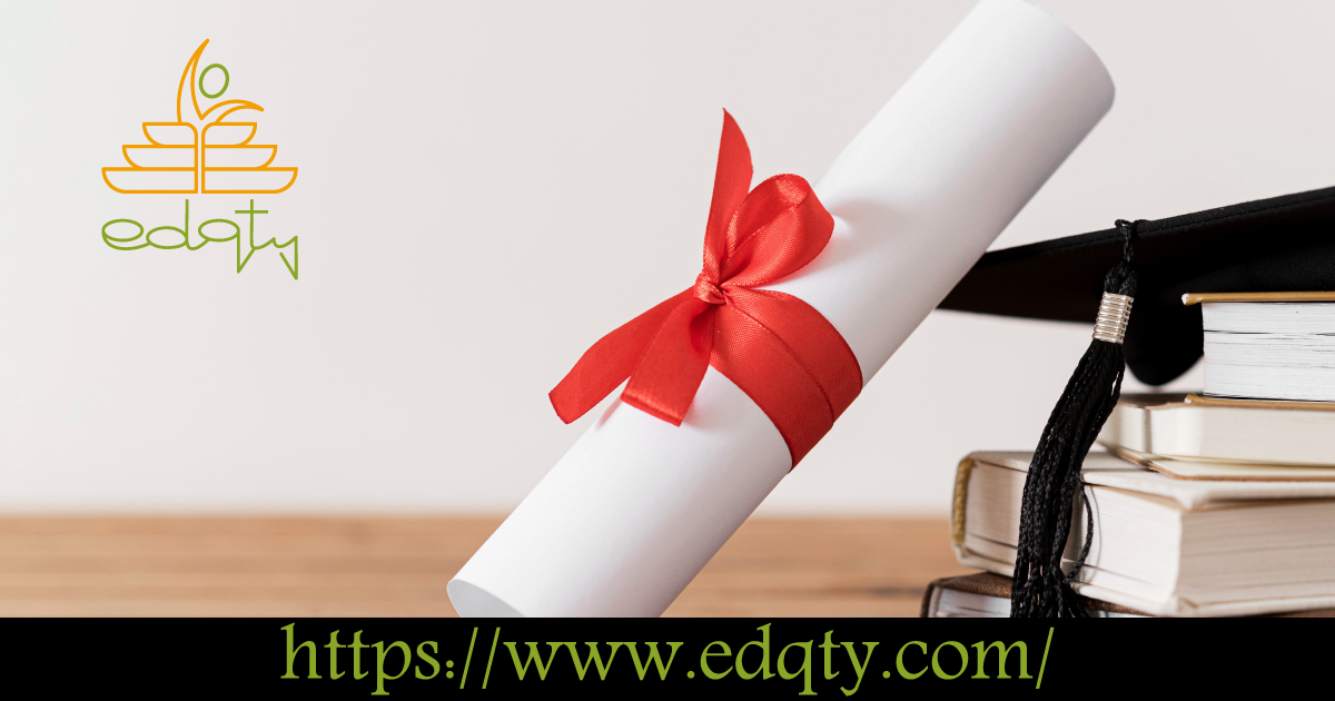 Graduation cap, diploma with a red ribbon, and stacked books symbolizing diverse sponsorship options for international education